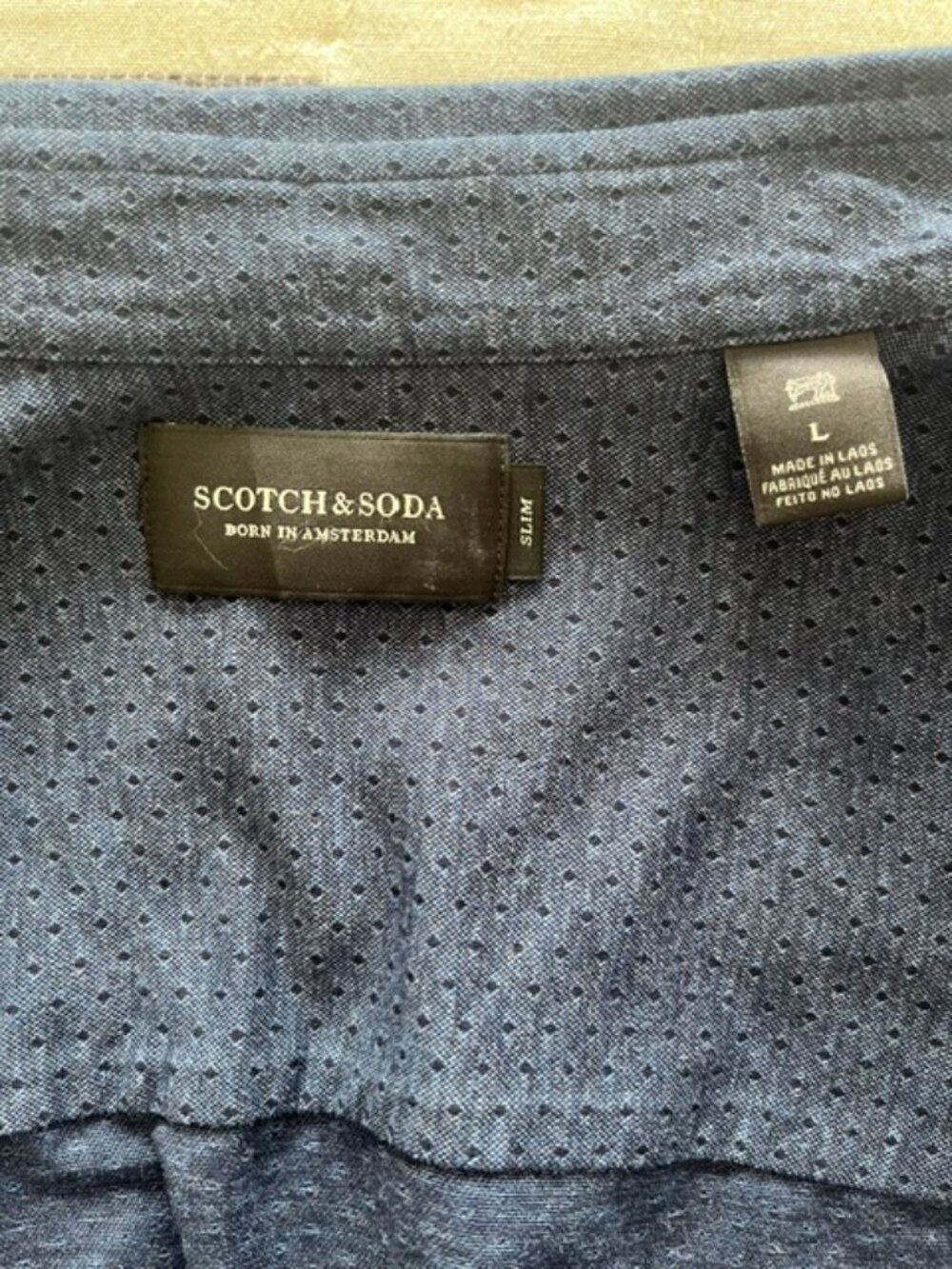 Scotch & Soda Navy Button-up in Textured Cotton | Size Large Slim - Picture 3 of 10